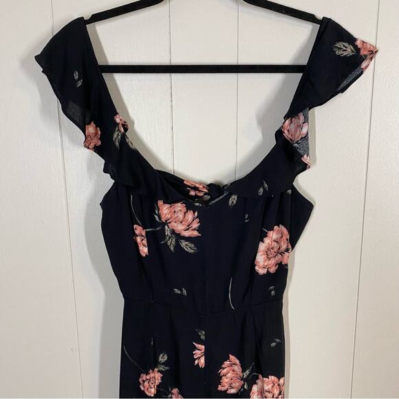 Amuse Society Sweet November Black Floral Print Tie Back Jumpsuit Size Small - Picture 4 of 12